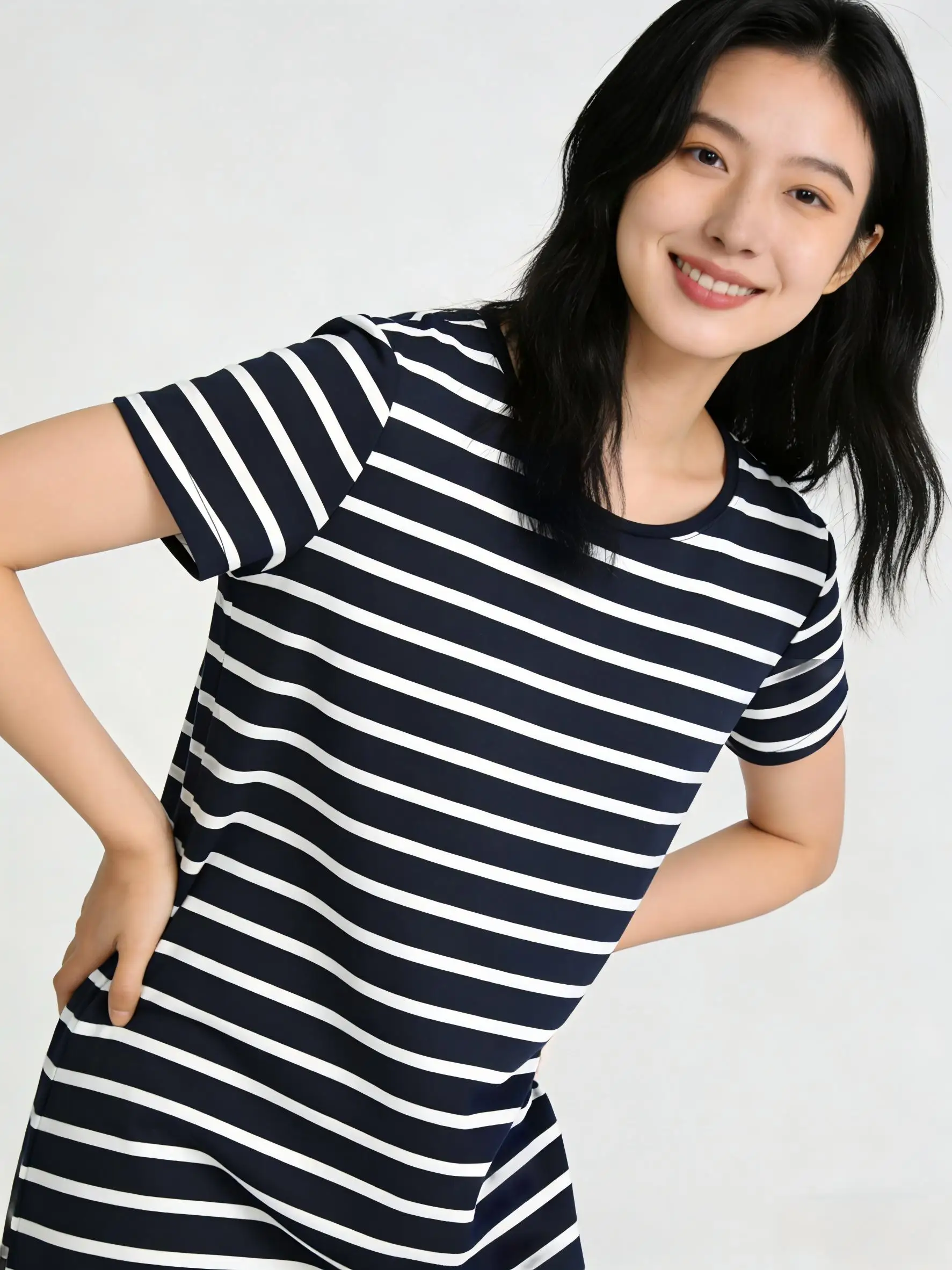 Summer Cotton Stripe Sleep Dress Women's Mid-length Skirt Sleeveless round Neckline Comfortable Breathable Outerwear Base Layer