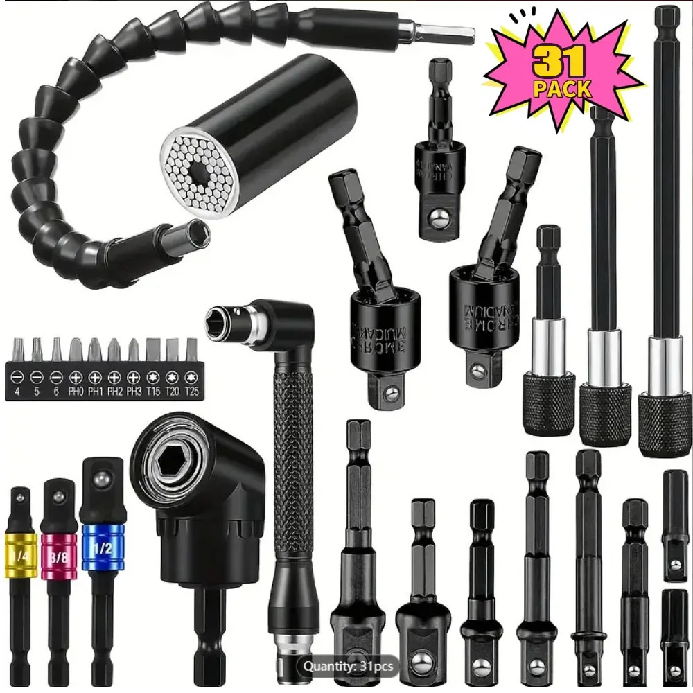Flexible Drill Bit Extension Set Rotatable Socket Adapter Hex Shank 105° Right Angle Drill Screwdriver 90° Angled Bit Kits