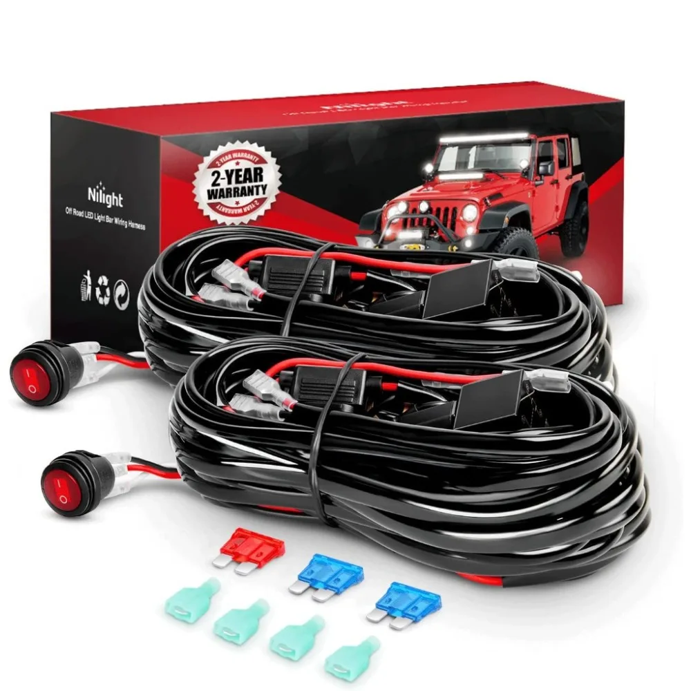Nilight 16AWG LED Light Bar Wiring Harness Kit - 2 Leads 12V On Off Switch Power Relay Blade Fuse for Off Road Lights Work Bar