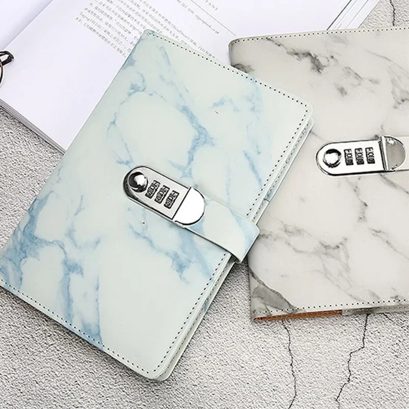 A5 Leather Retro Password Notebook with Lock Journals Thicken Hand Ledger Handbook Student Stationery Notepad Diary Binder Gift