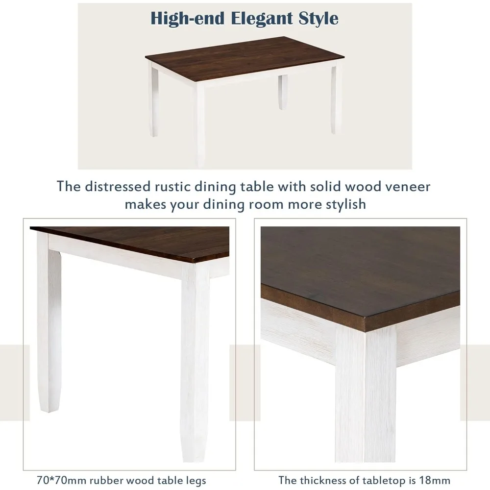 Solid Wood Kitchen Table Set with Bench and Chairs for 6 Rustic 6 Piece Dining Room Table Set