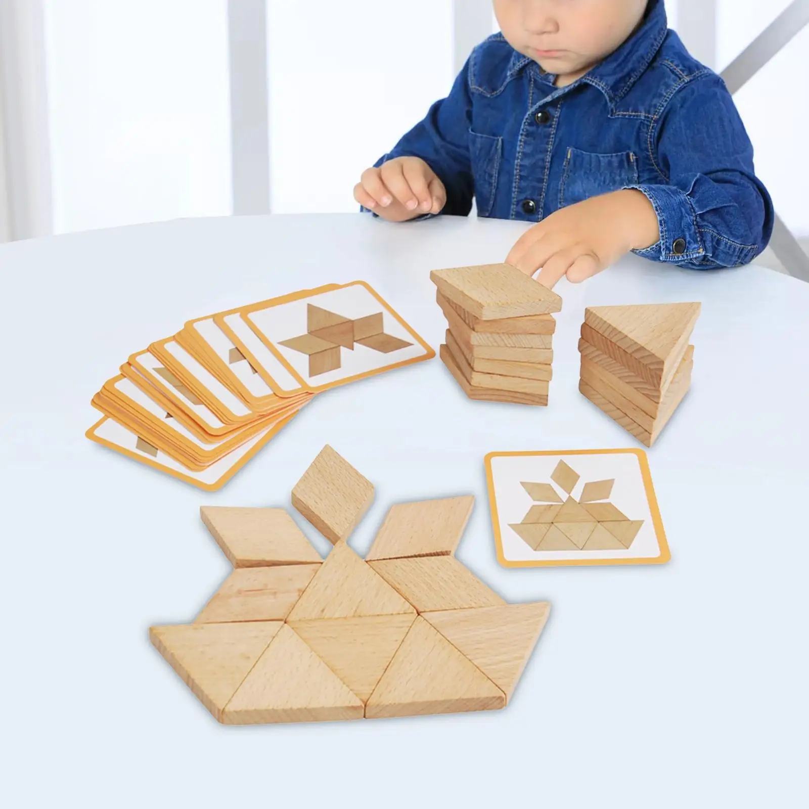 54 Pieces Wooden Pattern Blocks Set Developmental Games Preschool Learning Montessori Toys for Toddlers Baby Girls Boys Kids