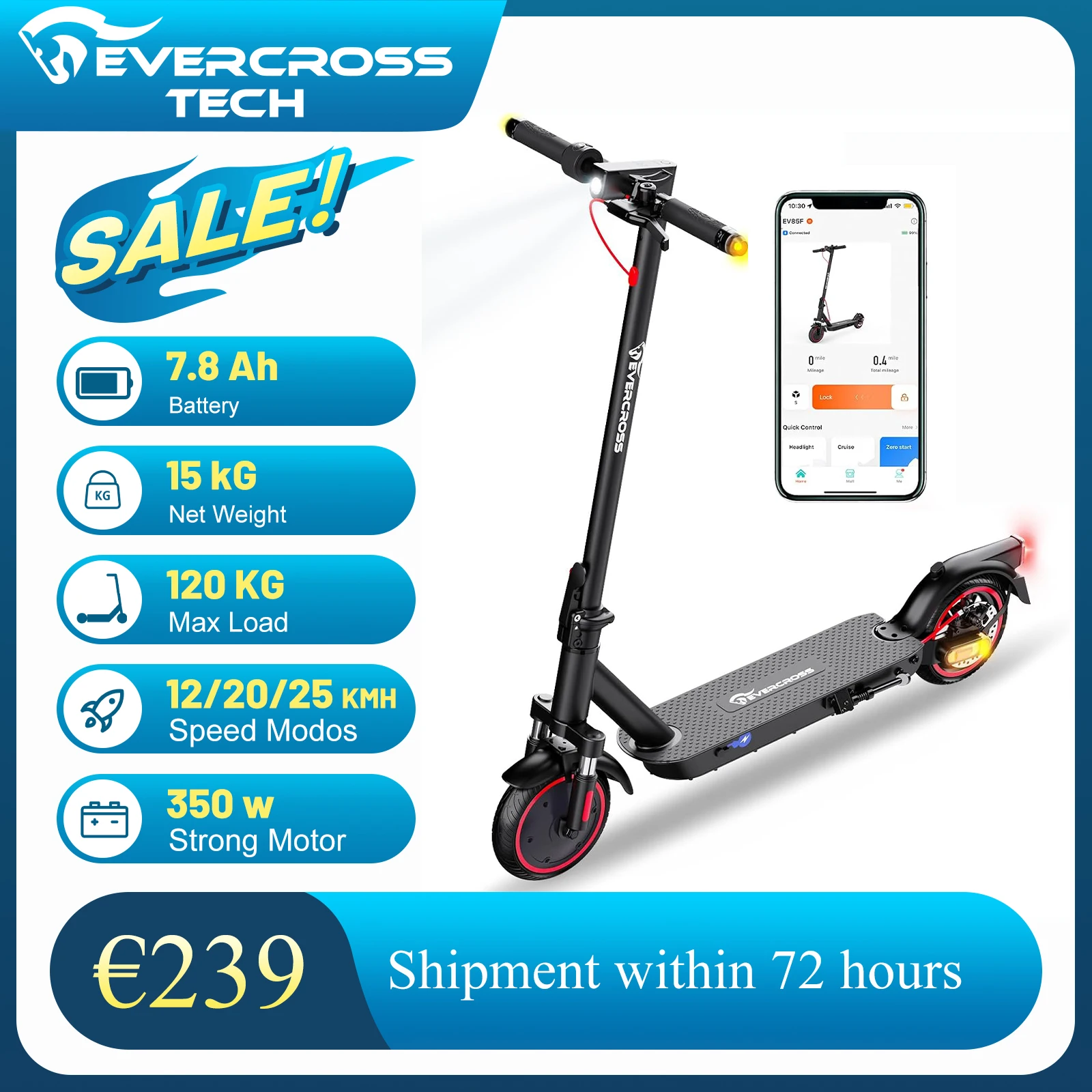 EVERCROSS TECH EV85F adult electric scooter, foldable 