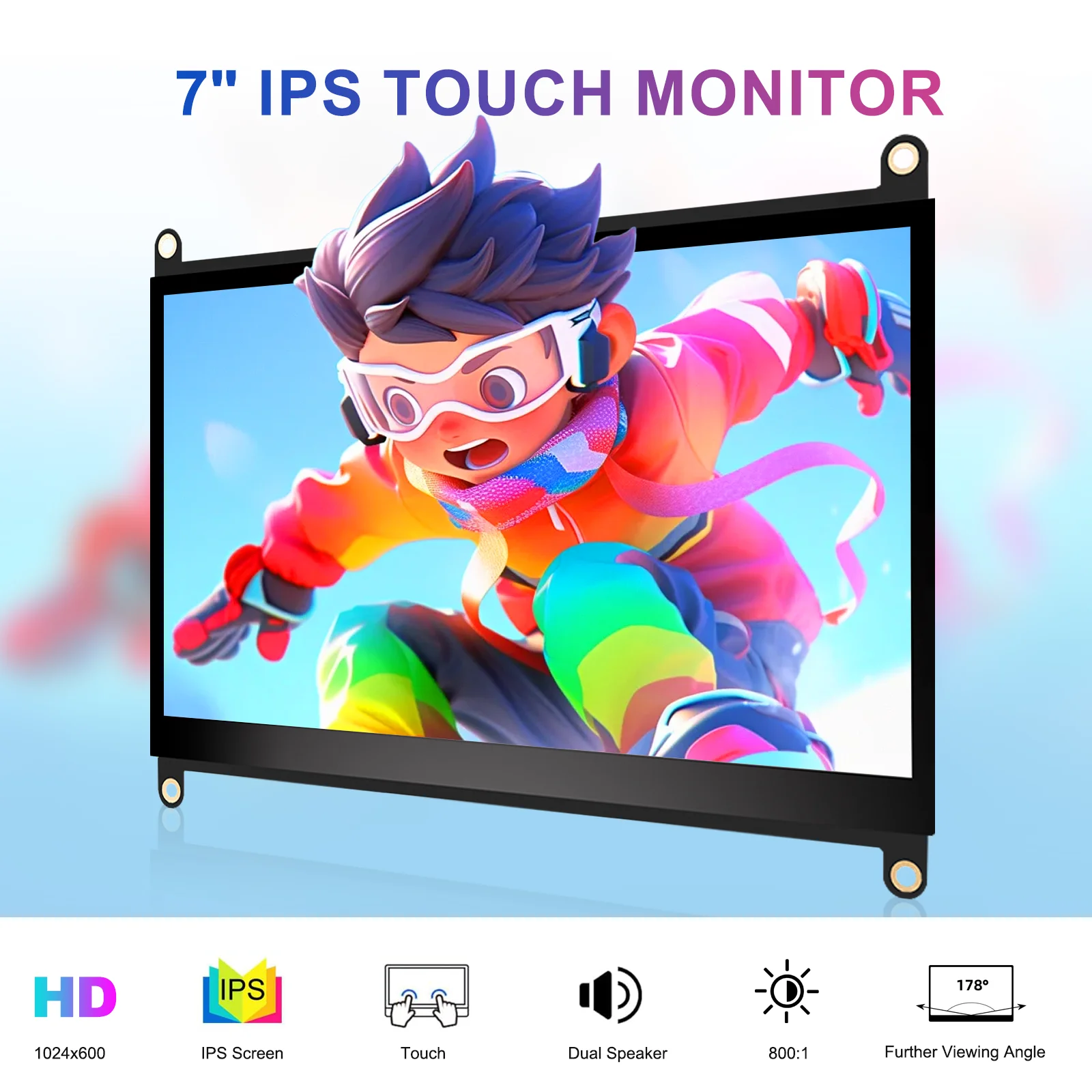 Unew Driver-Free 7 inch 5-Point Touch Monitor for 1024x600 HDMI/Type-C, Works with Phone Car DIY Computer, Home Access Control