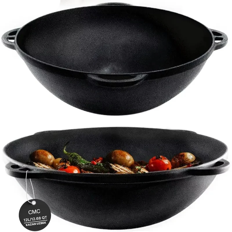 50 100L Cast Iron Kazan For Plov Making Cookware Insulated Double Handle Wide Mouth Outdoor Cooking Oven Pot