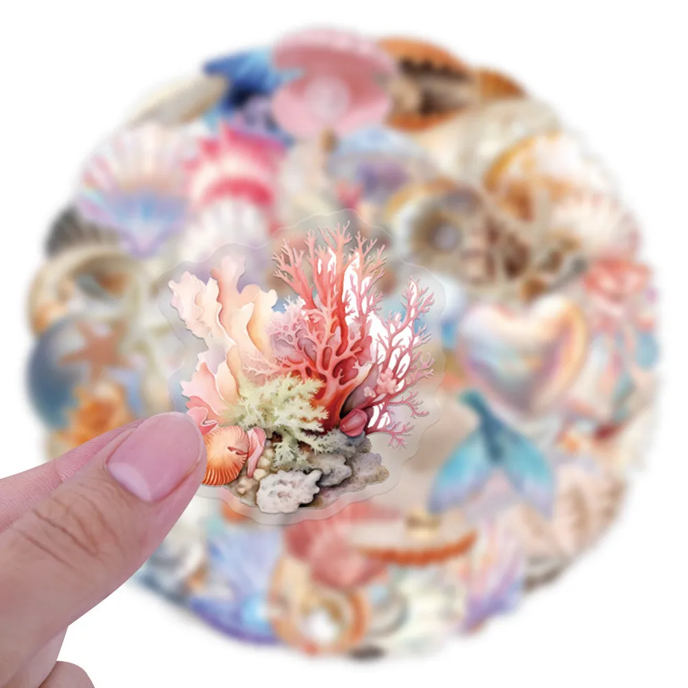60개 신상 디자인 소라 껍질 스티커 팩 - 꽃 요소가 있는 방수 투명 PET 스티커 (애니메이션 월드 스토어)