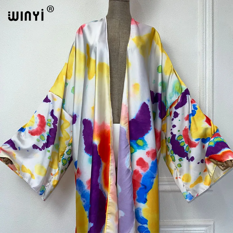 WINYI Graffiti tie-dye print sexy kimono fashion cardigan Africa beach wear cover-up dress beach outfits for women holiday abaya