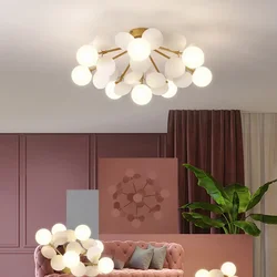 SANDYHA Modern Macron Ceiling Chandelier Frost Glass Children's Room Living Bedroom Hallway Colorful Home Decor Indoor Lightings