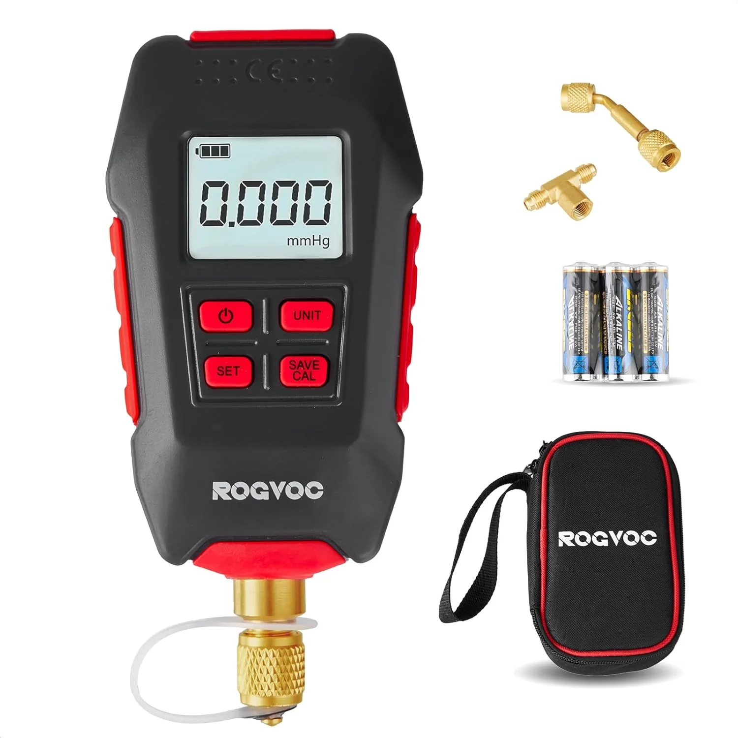 RV-VG90 Digital Vacuum Gauge, HVAC Micron Vacuum Gauge Tester, Digital Vacuum Micron Gauge Set with Buzzer Alarm