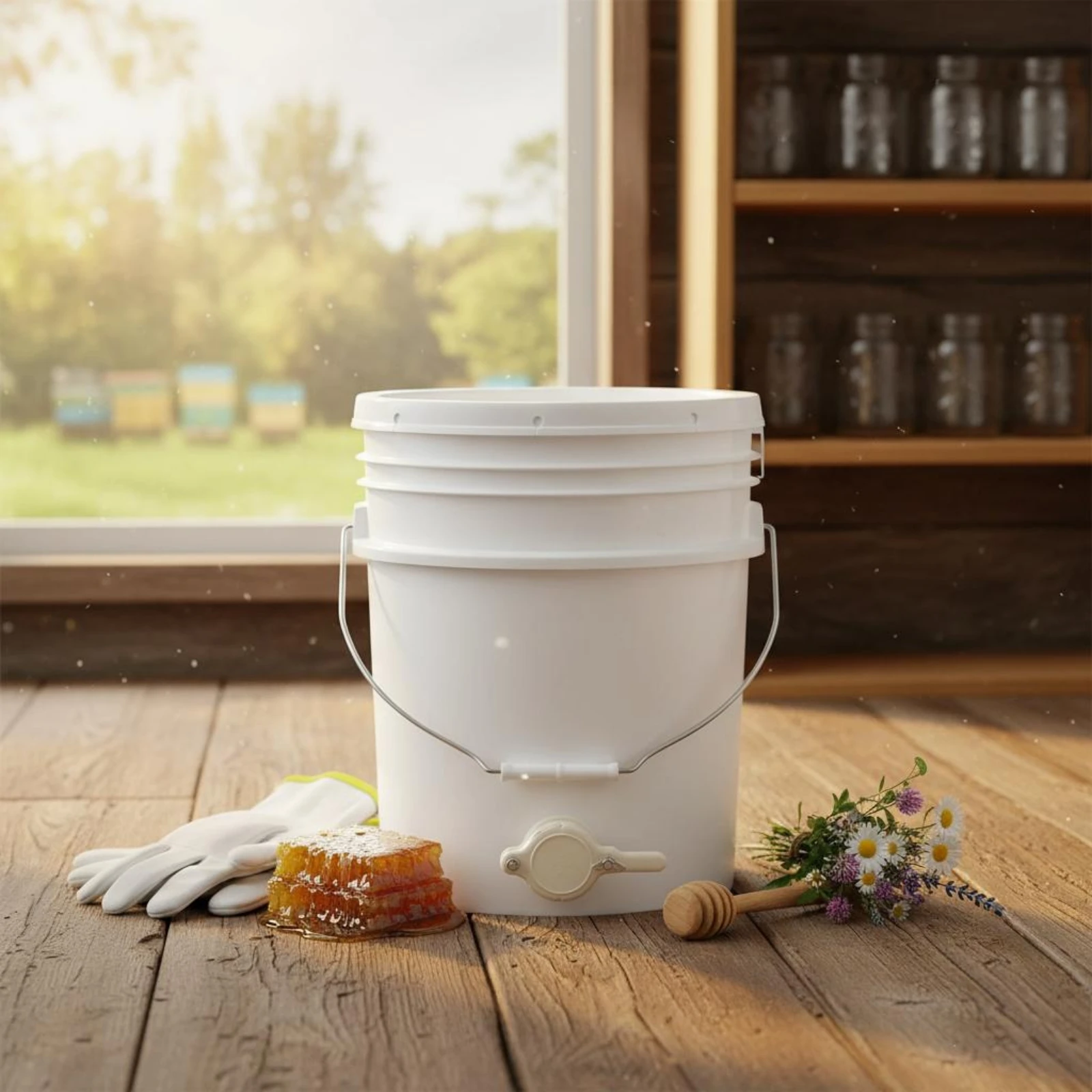 Plastic Honey Pail with Spigot Sealing Lid Honey Pail with Gate Spigot Beekeeping Bottling Pail Convenient Carry Handle view 3