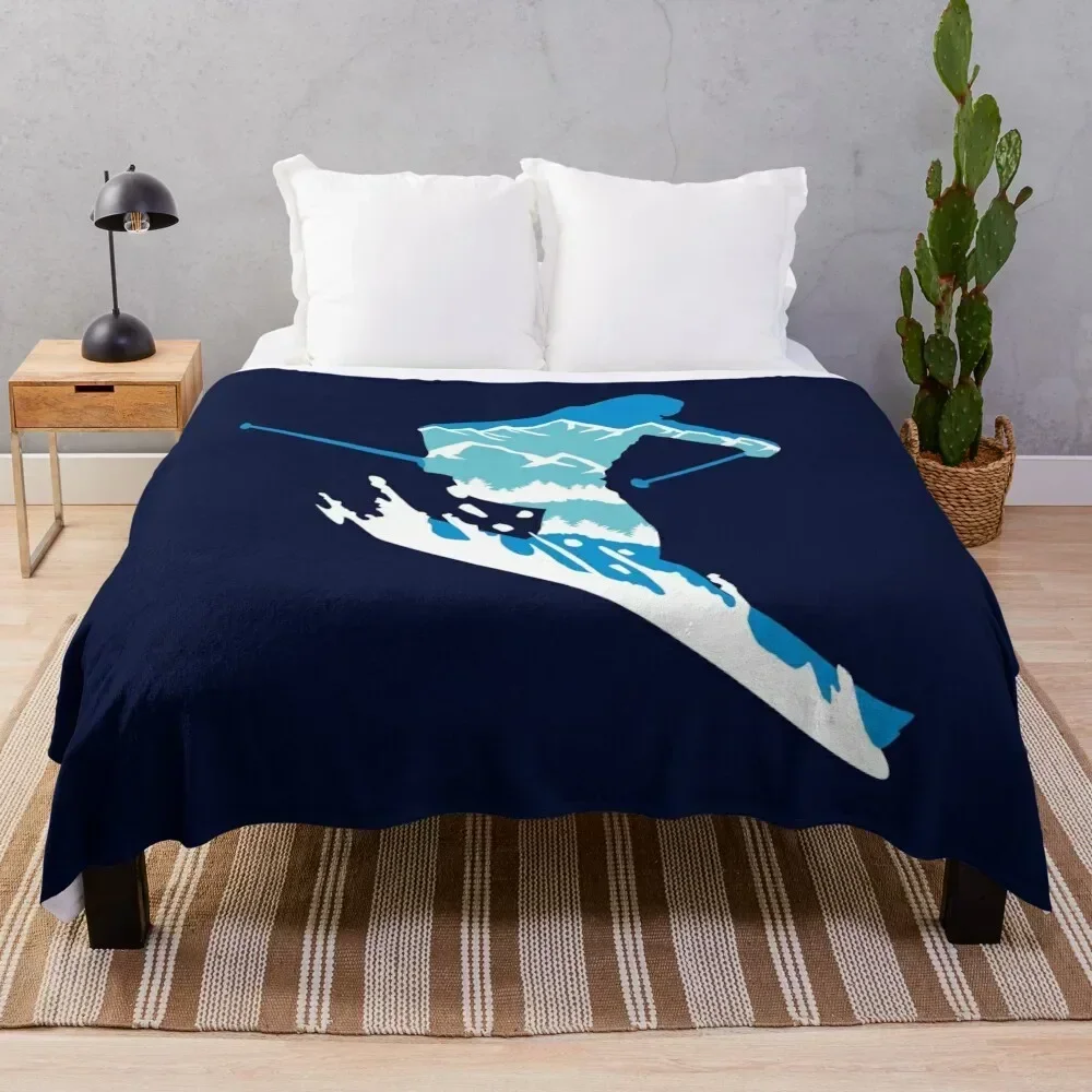 

Skier and mountain silhouette - skiing, skiing Throw Blanket Cozy Light Blanket for Travel Camping Picnic