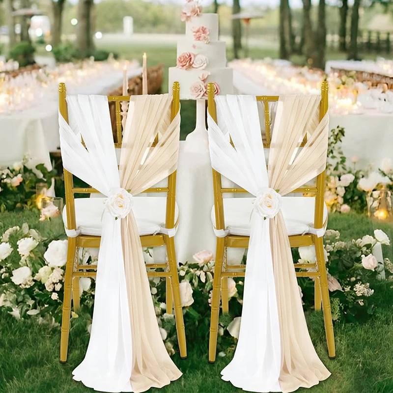 10/50 Pcs Baby Shower Chair Sashes Cover 17X250cm Wedding Aisle Outdoor Party Banquet Decorations Draping Fabric Chair Bows Ties