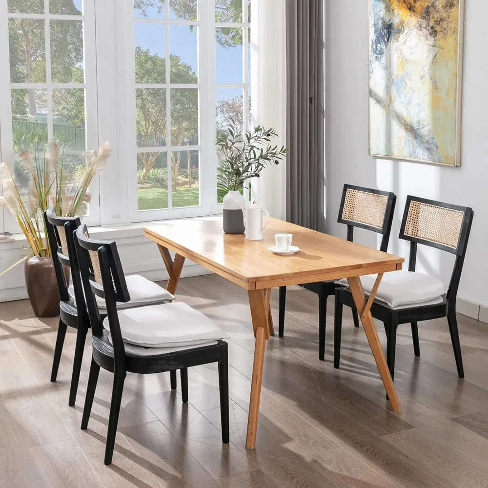 Dining Chairs Set of 6, Dining Room Chairs with Cane Back French Country Accent Chair Upholstered Wood Chairs for Kitchen