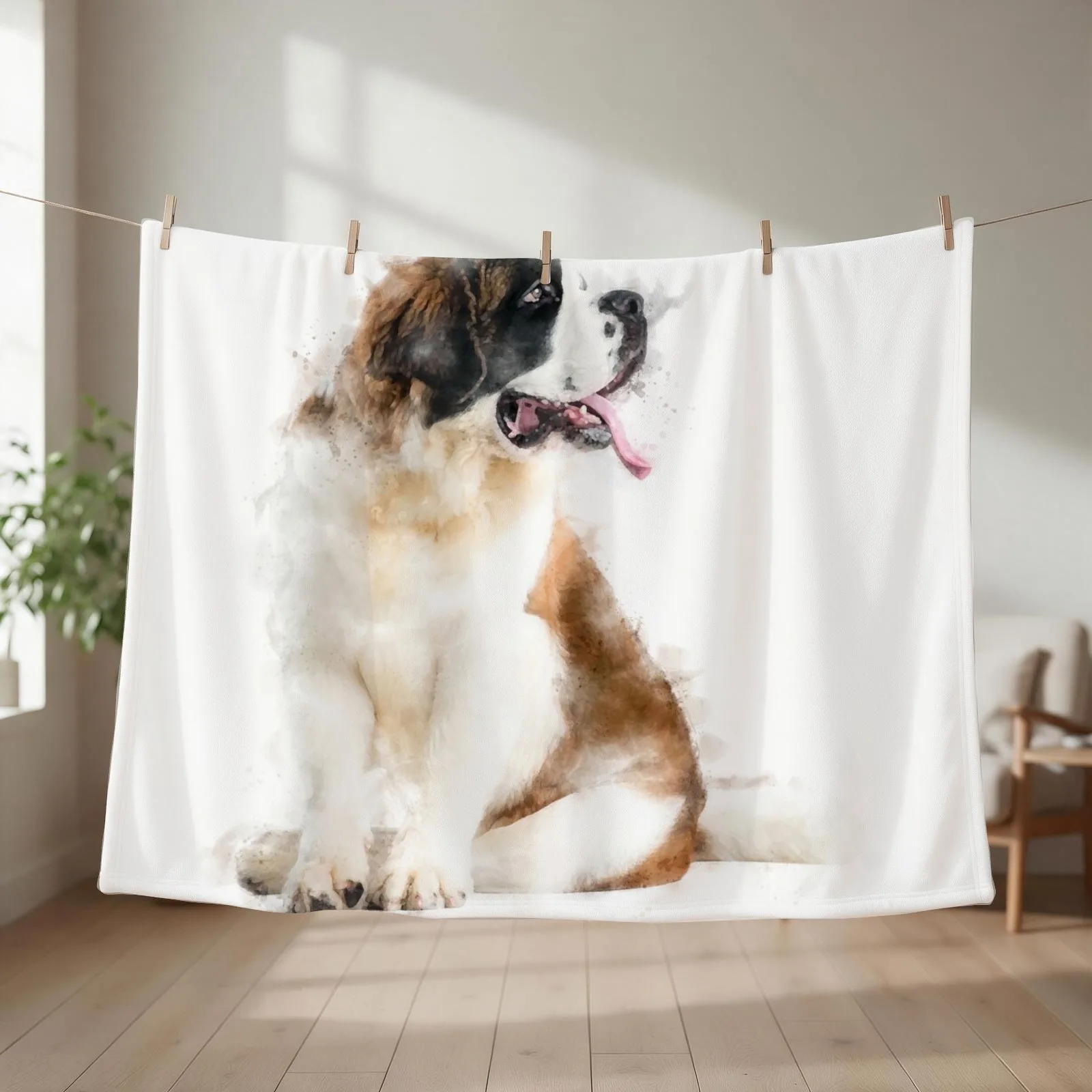 Saint Bernard Watercolour Artwork Throw Blanket couch cozy soft plush fuzzy picnic outdoor blanket