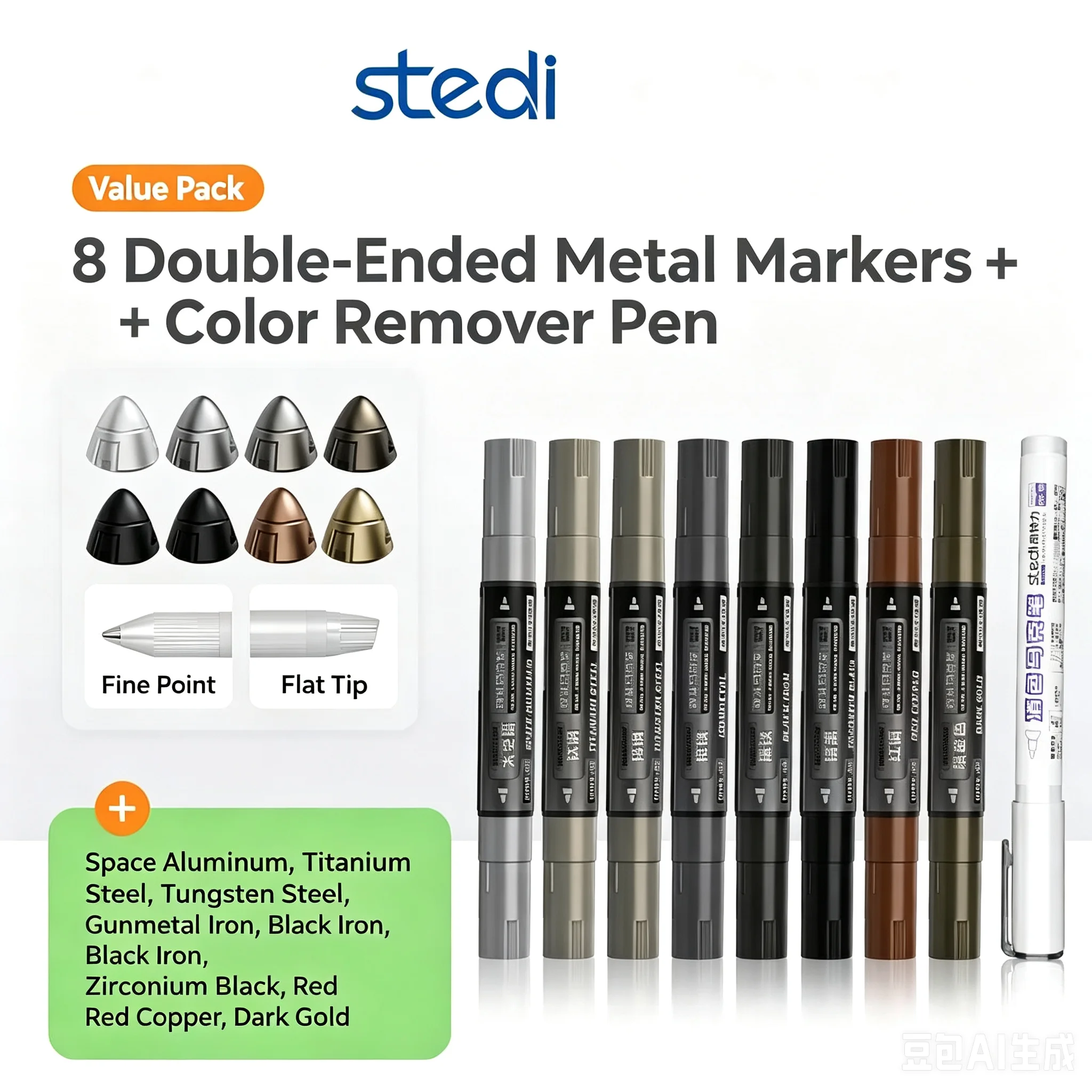 Electroplated Stedi 8pcs Marker Dual Brush Tips Double Headed Water Based Pen for GK Model Coloring Tool Nylon Paint Marker Pens