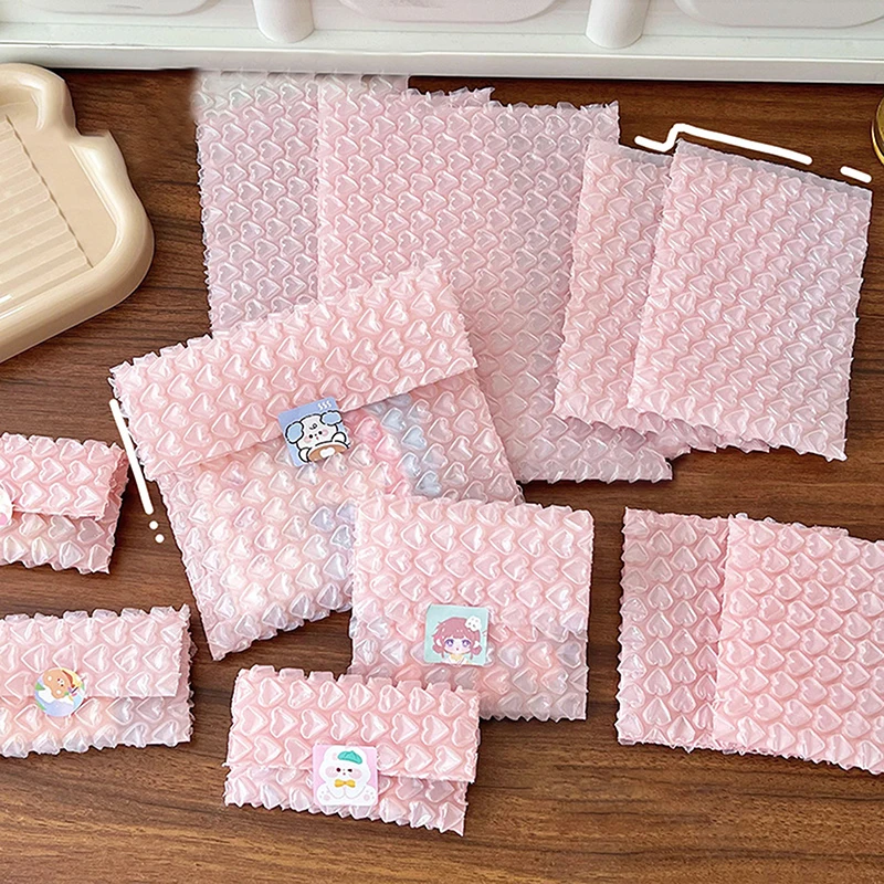 10Pcs Pink Heart Shaped Bubble Bags Photocard Self-Seal Packaging Bags Mailers Padded Envelopes Bag For Cards Stickers