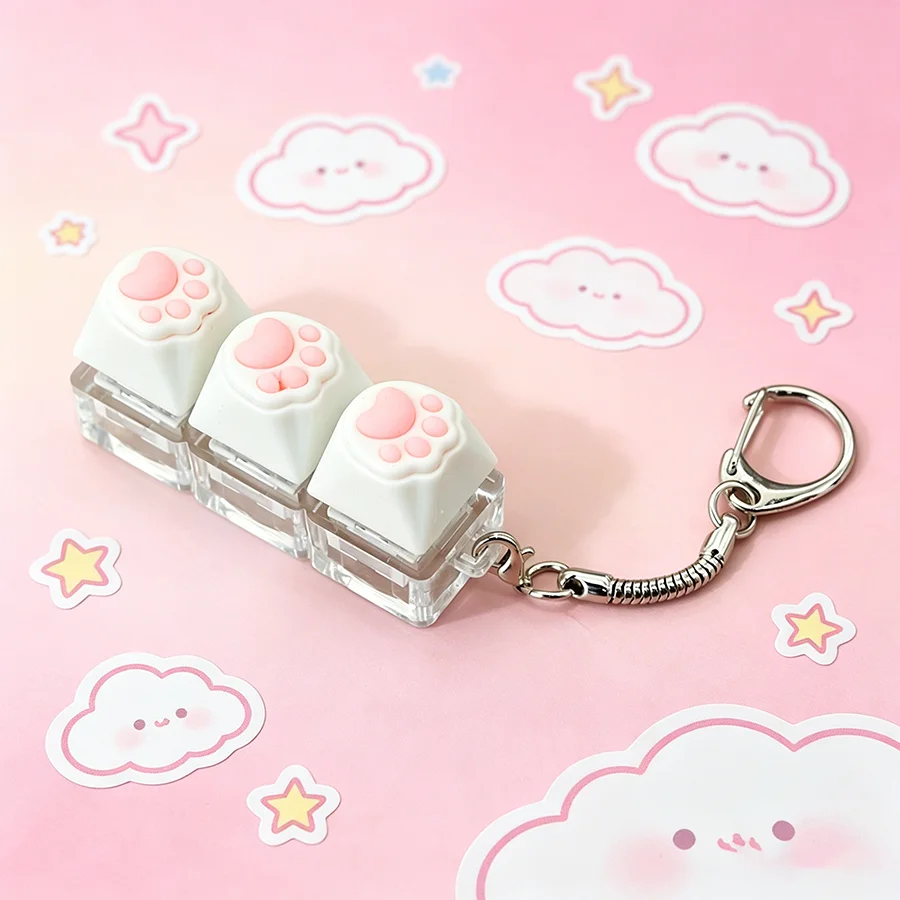 New Cute Cat Paw Keyboard Fidget Keychain Unisex No Light 5 Color Options Bag Backpack Charm Pendant Perfect Gift For Lovers