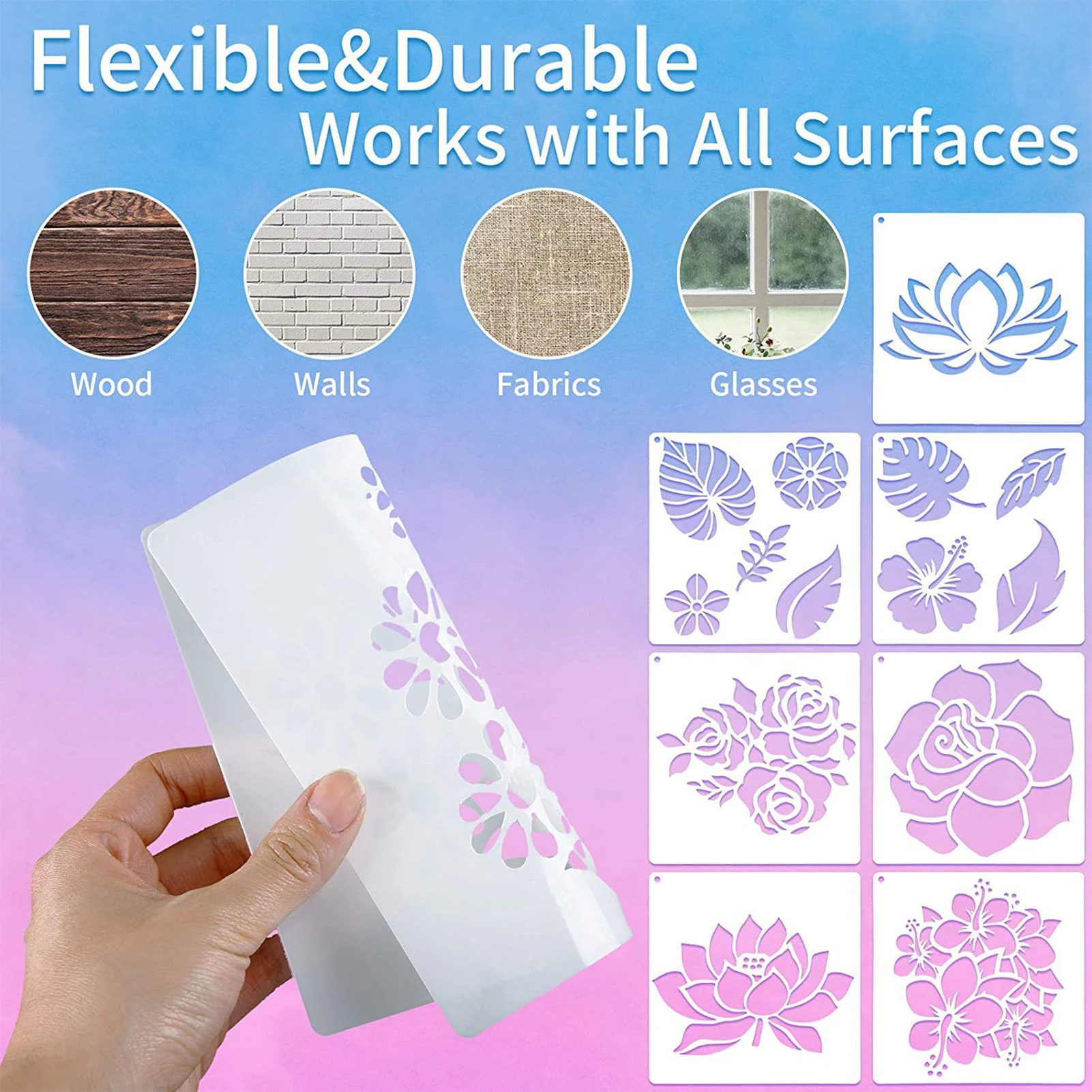 Children Painting Stencils DIY Craft Scrapbooking Templates Drawing Mold Hollow Flower Designs Kids Stationery Gifts 21x21cm