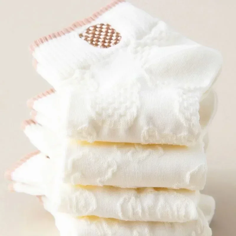 Chaussette ถุงเท้าถุงเท้าหญิงข้อเท้าตาข่ายเกาหลีน่ารักการ์ตูนฤดูร้อนสั้นตัด 5 คู่เรือนุ่มผู้หญิง Femme