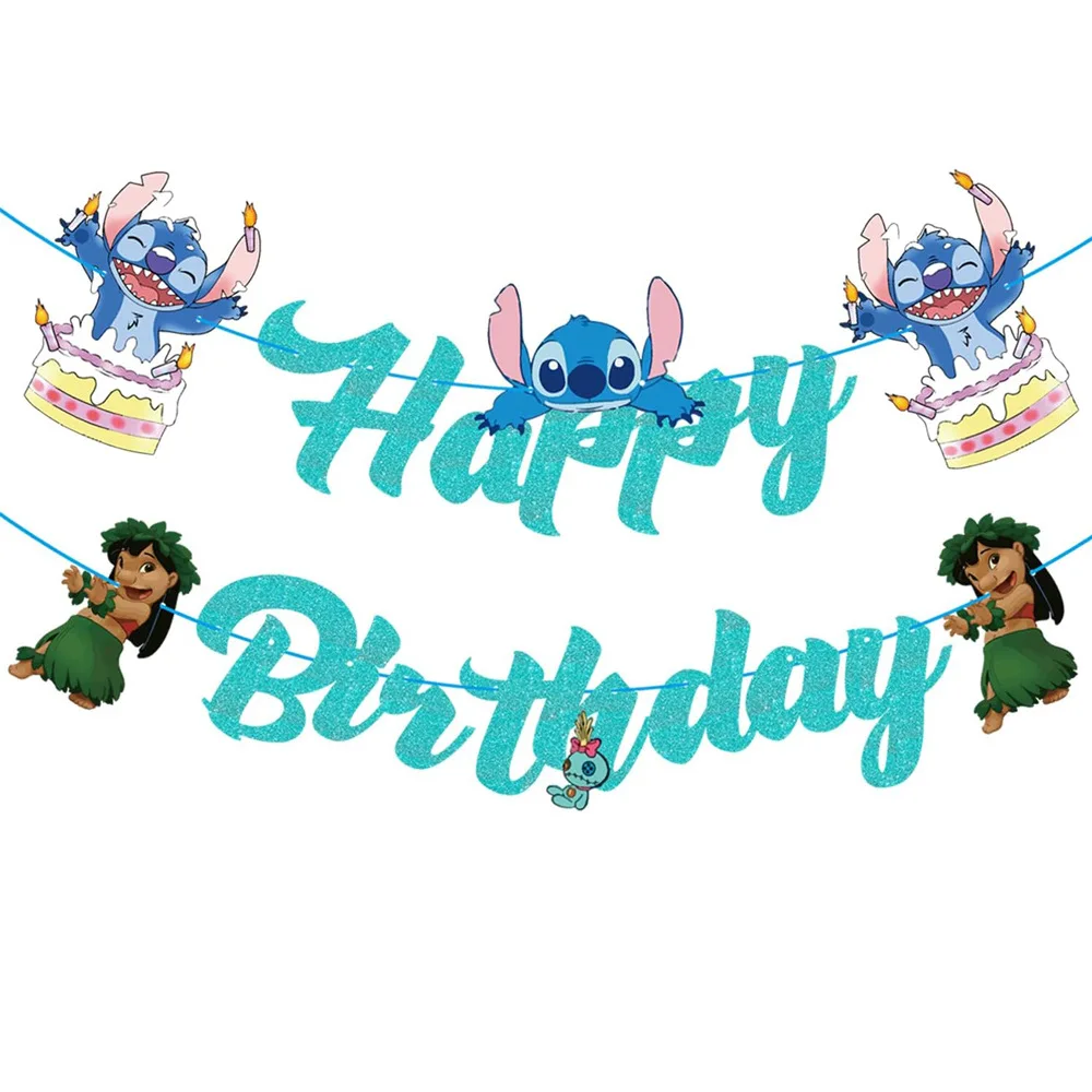 Disney Lilo Stitch Minnie Little Mermaid Frozen Elsa Banner fondale String Flags Princess Glitter Cake Topper decorazione della tavola