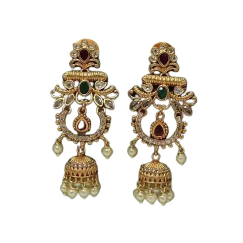 Alloy Earrings Traditional Wear Gold Plated Latest Fancy Cubic Zirconia Earrings for Women and Girls