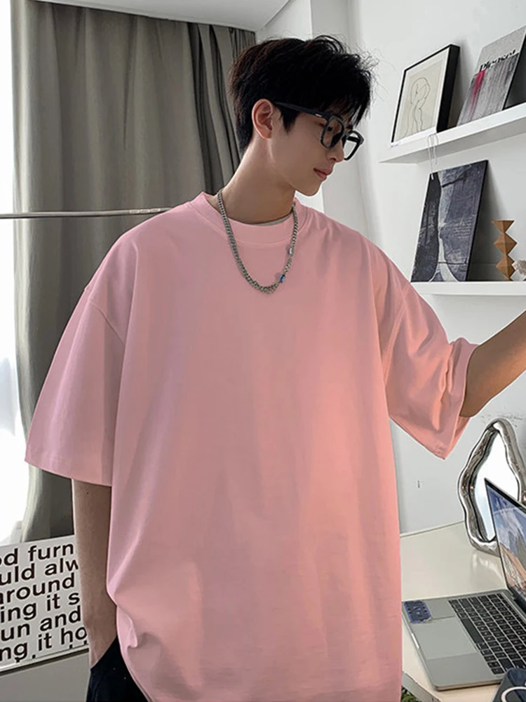 

Heavyweight Pure Cotton Pink T-irt Men's Summer Trendy Loose oulder Drop ort Sve Couple f Sve round Ne Tee