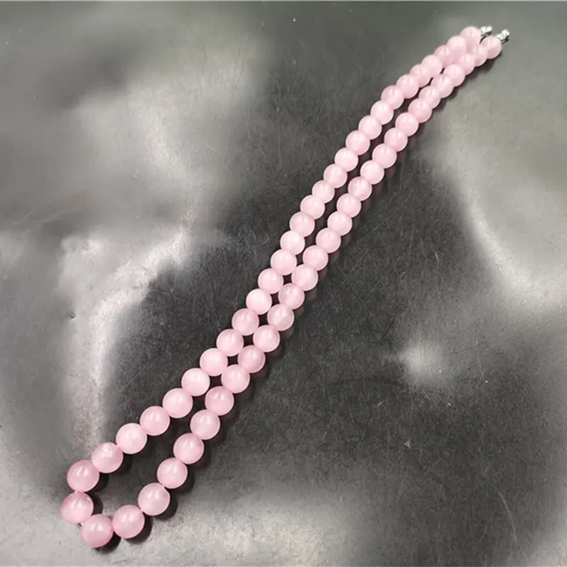 Wanyu Wholesale Pink Artificial Opal Necklace Women's clavicle chain 8mm Pink Jade Necklace