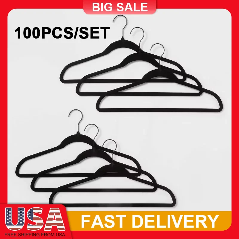 

100PCS Velvet Hangers with Top Loop Non Slip Closet Hangers Bulk Wardrobe Organizer for Dresses Shirts Pants Garment Storage