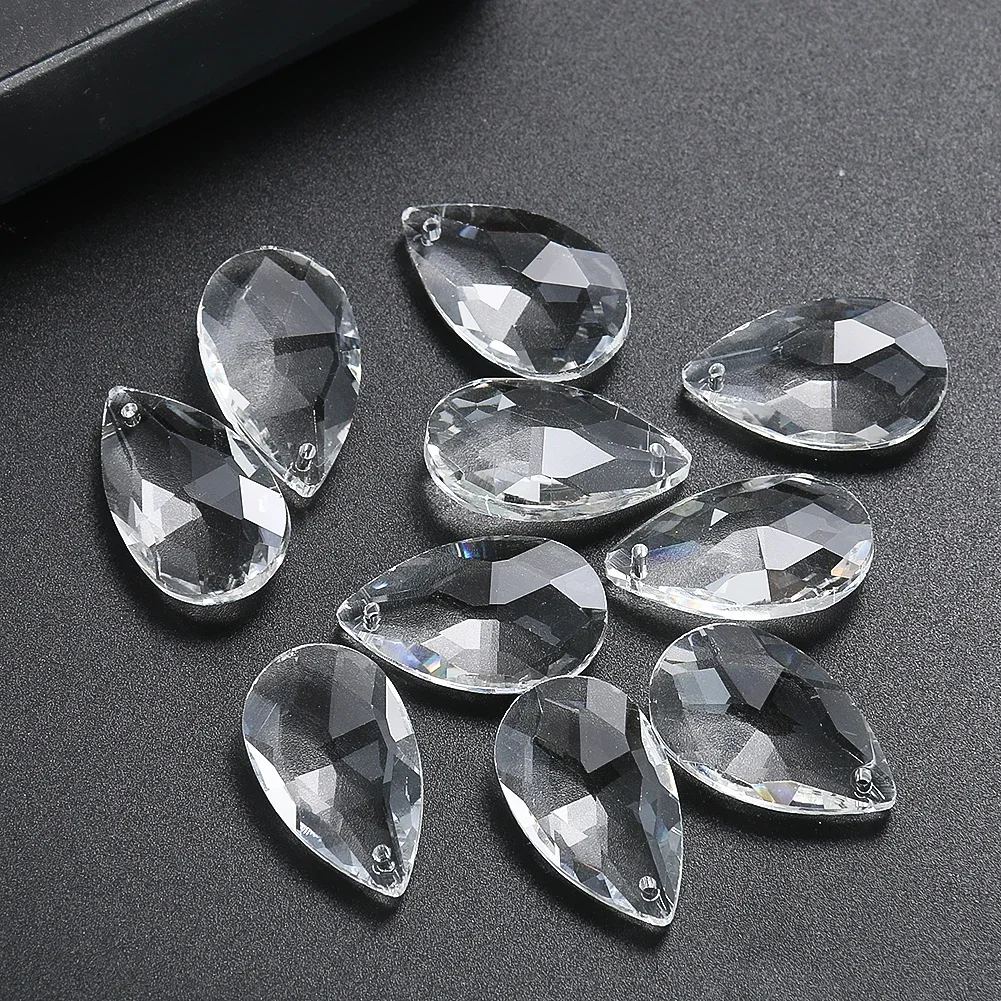 10pcs 28mm Clear Teardrop Crystal Pendant Faceted Glass Prism Hanging Drop Beads Chandelier Jewelry DIY Decoration Accessories