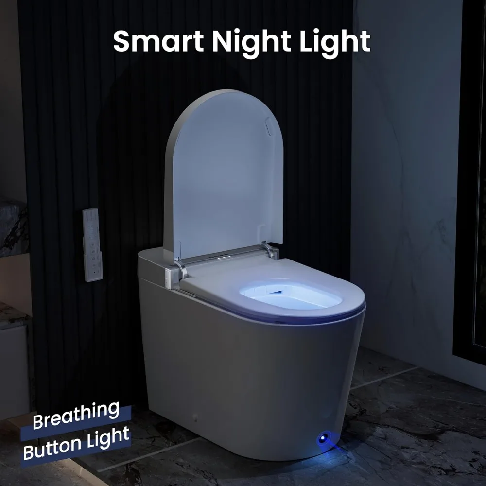 Intelligente Toilette, breiteres Bidet mit beheiztem Sitz, warmes Wasser, automatische Spülung mit Fußsensor, moderne japanische Toilette