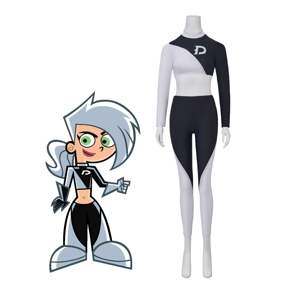 

Anime Danny Phantom Cosplay Costume Female Danny Outfit Dani Phantom Crop Tops Pants Set Halloween Carnival Costumes