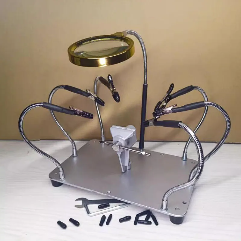 

Универсальная паяльная станция с 6 гибкими кронштейнами и лупой для ремонта печатных плат и устройств, для любителей и профессионалов