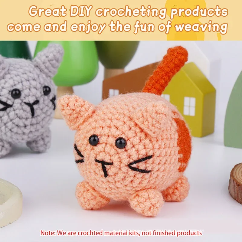 مجموعة أدوات كروشيه كات DIY للمبتدئين - تتضمن فيديو تعليمي لخيوط غزل القطن وإبر وخطافات ومجموعة أدوات متماسكة للصياغة