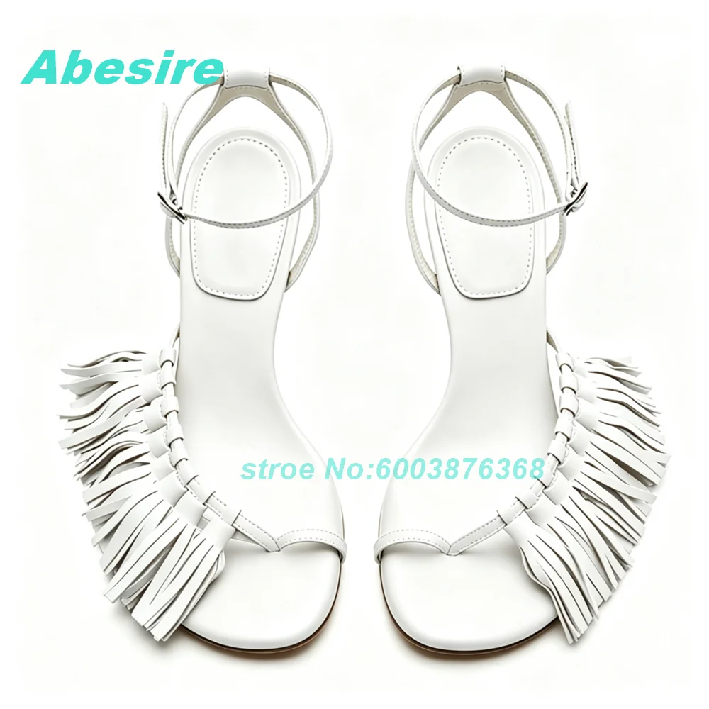 Sexy Retro Red Fringe Thin Heels Sandals Women Red Tassel Decor Clip‑Toe Stiletto‑Heel Women's Sandals Club Party Summer Shoes