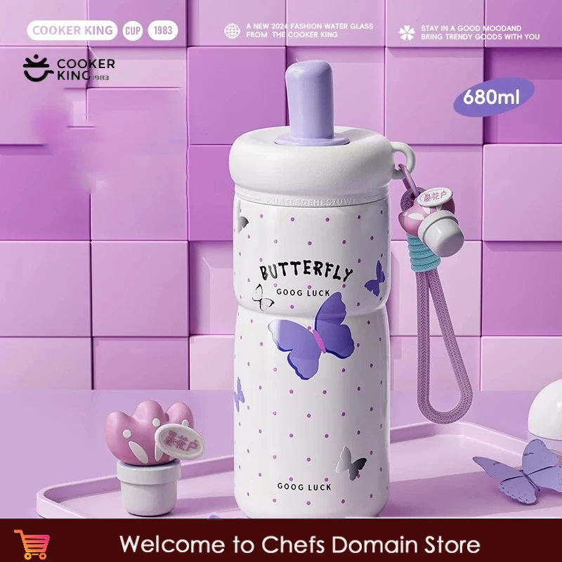 

COOKER KinG in Stock Thermal Mug 316 Stainless Steel Ceramic Inner Straw Cup Portable Student School Water Bottle Travel Tumbler