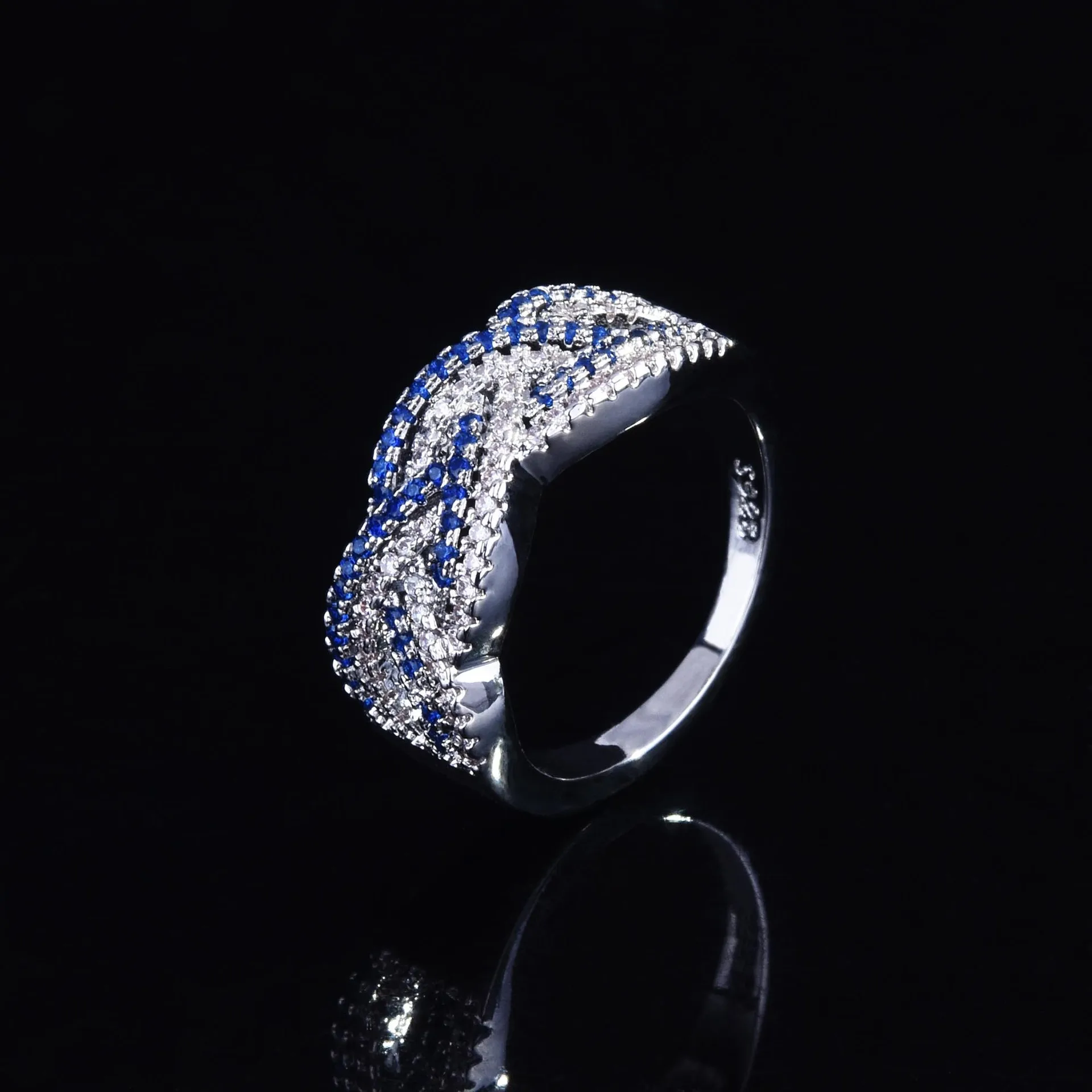 S925 925 Sterling Silver Ring New Style Double Row Micro Inlaid Two Tone Zircon Durable 