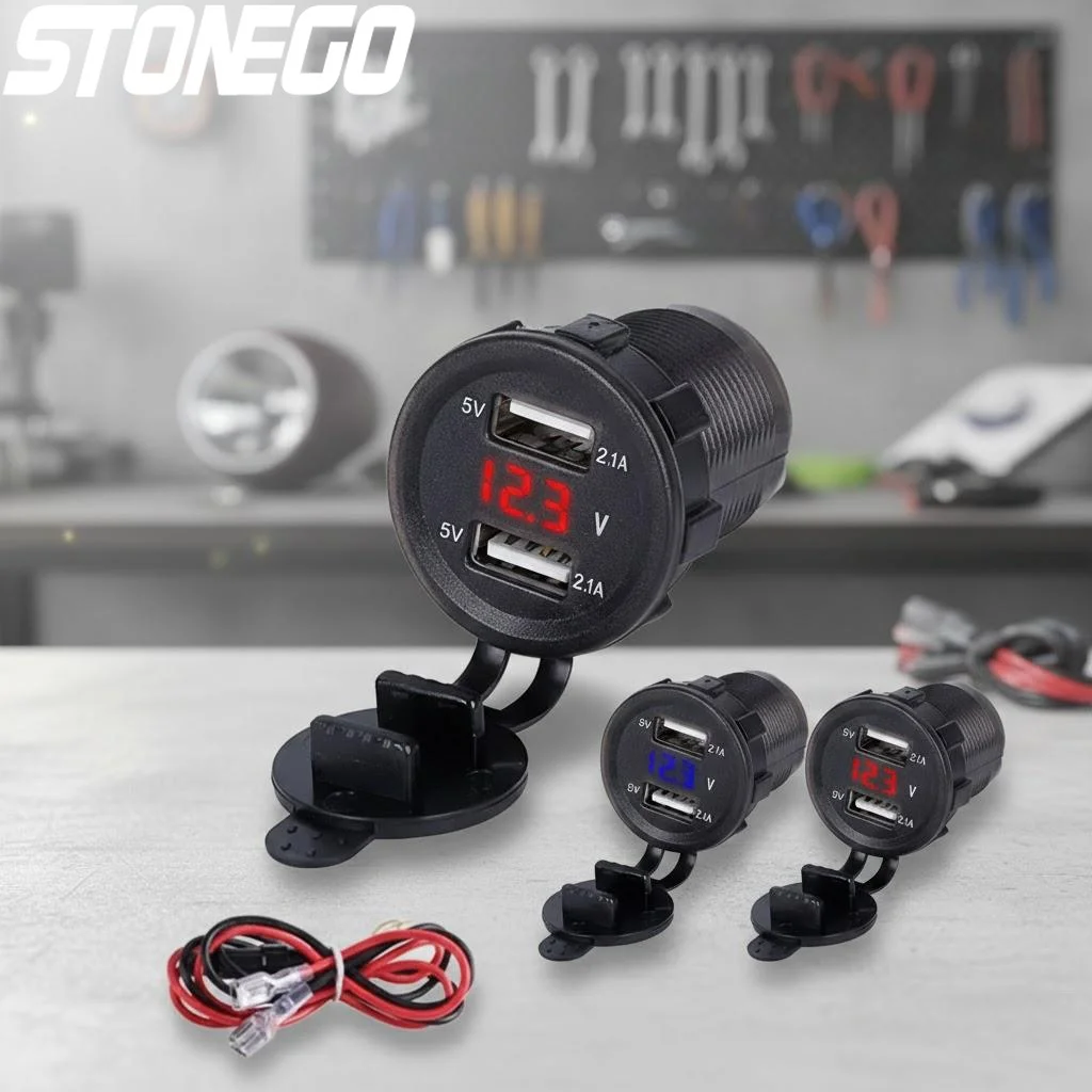 

Car Cigarette Lighter Socket Splitter with 2 USB Charger and LED Light Power Adapter for Motorcycle Accessories