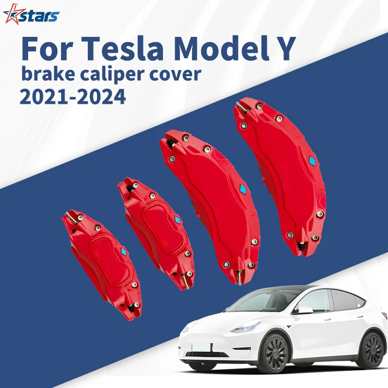 Caliper Covers For Tesla Model Y 2021-2024 Accessories Front Rear Brake Caliper Covers 19 20 Inch Wheel Hub Size With Stickers