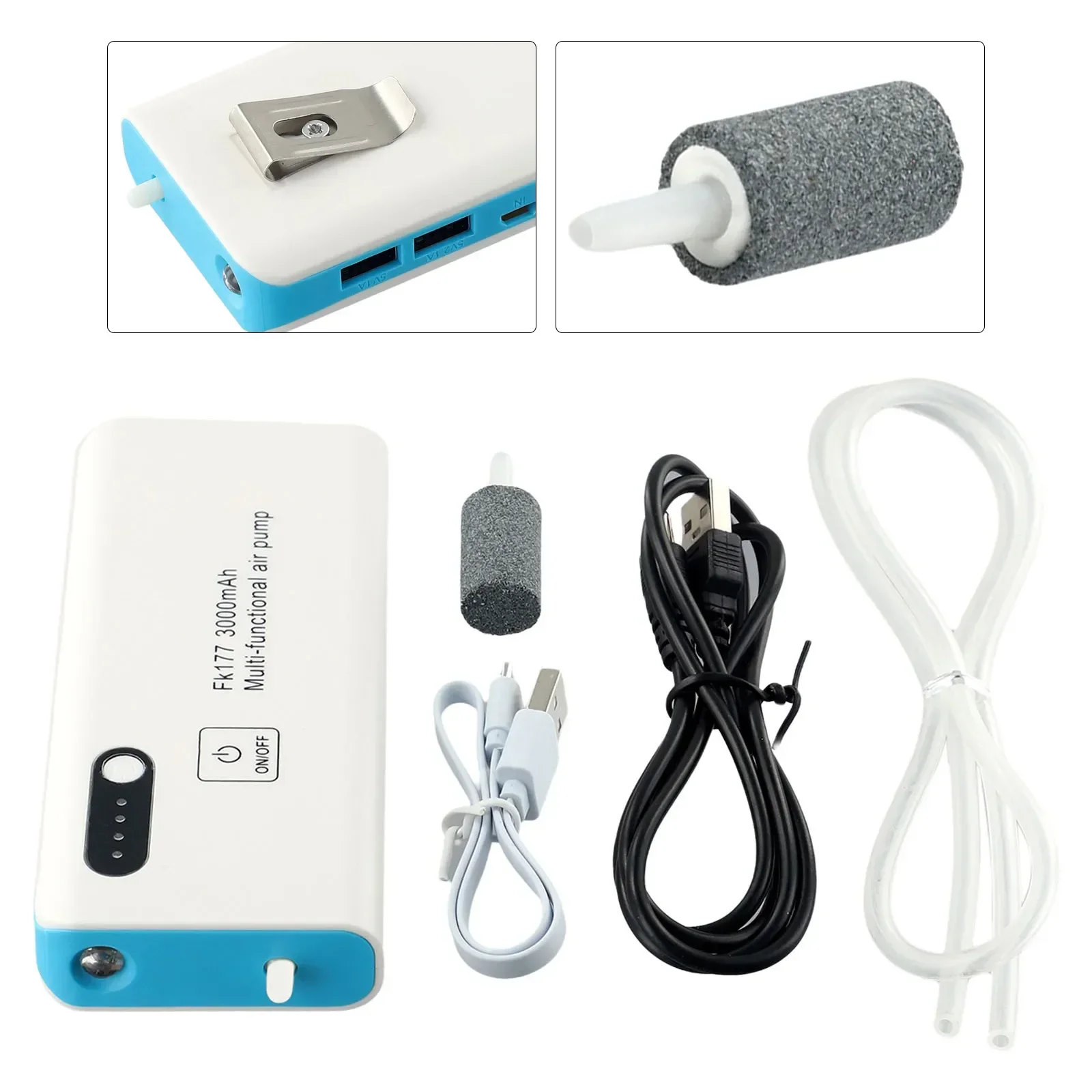 Fishing Aerator Air Pump USB Charging Oxygen Pump Car Oxygenated Adjustable Stainless Steel Clip For Live Bait Bucket