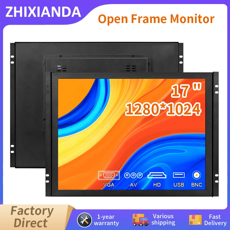 Zhixianda 17 Inch Open Frame Monitor 1280*1024 Capacitive Resisitive Touch Screen LCD Display With AV BNC VGA HDMI USB Interface