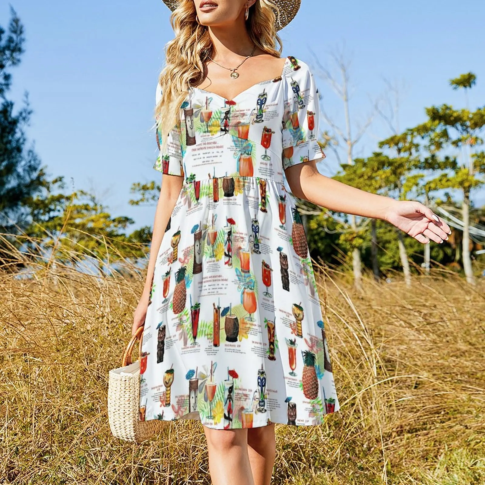 Vintage Tropical Beverage Menu Dress dress women summer 2023 summer outfits for women 2023