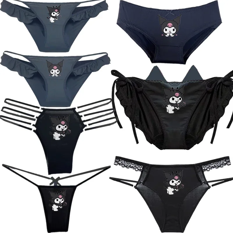 

Sexy Kuromi Y2k Kawaii Women Underwear Cartoon Girls Mesh Lace Seamless Breathable Thong Ladies Adjustable Lace Up Lingerie Gift