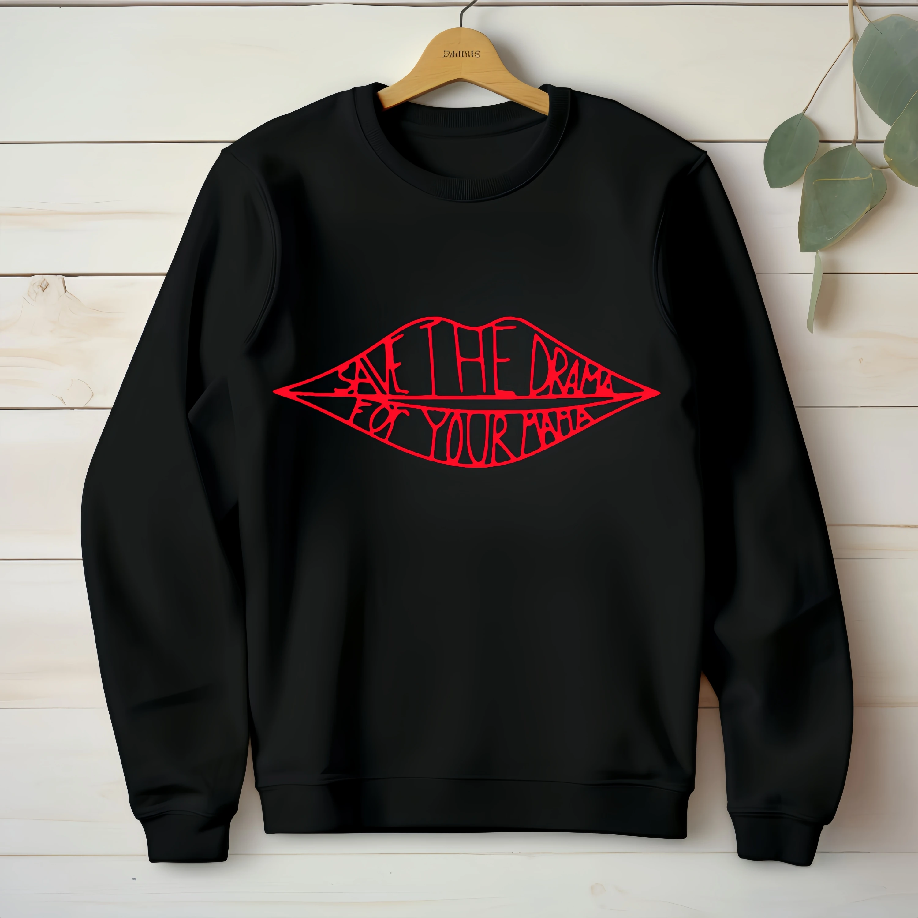 Fashion Vintage Red Lip Letter Print Sweatshirt Women  Cozy Casual Long Sleeve Crewneck Pullover Thin Spring
