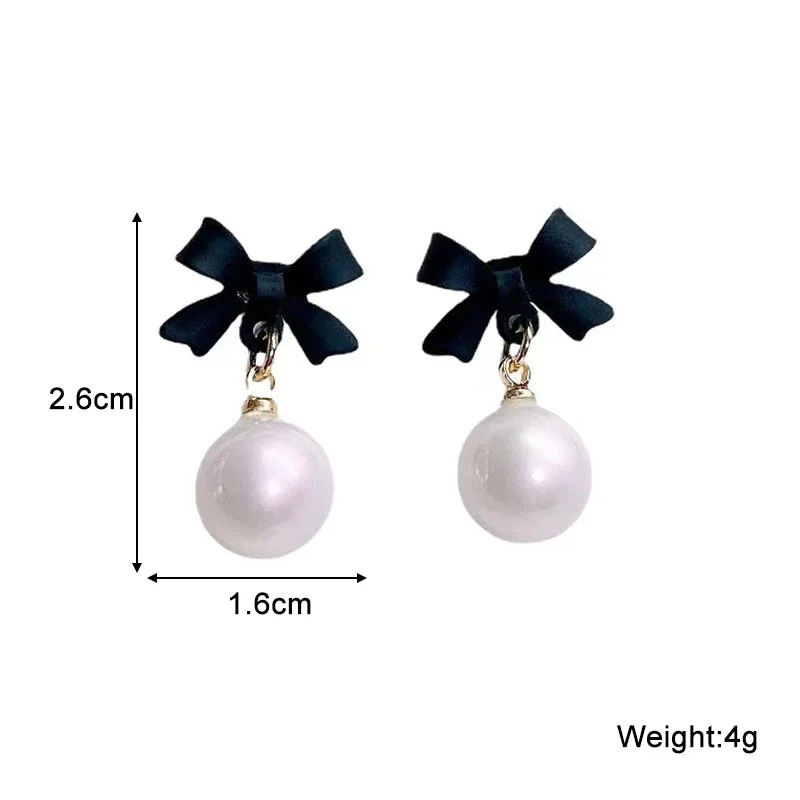 Black Red Bowknot Elegant Hanging Earrings Imitation Pearl Ball Pendants Korean Fashion Sweet Small Earrings brincos 2025 new