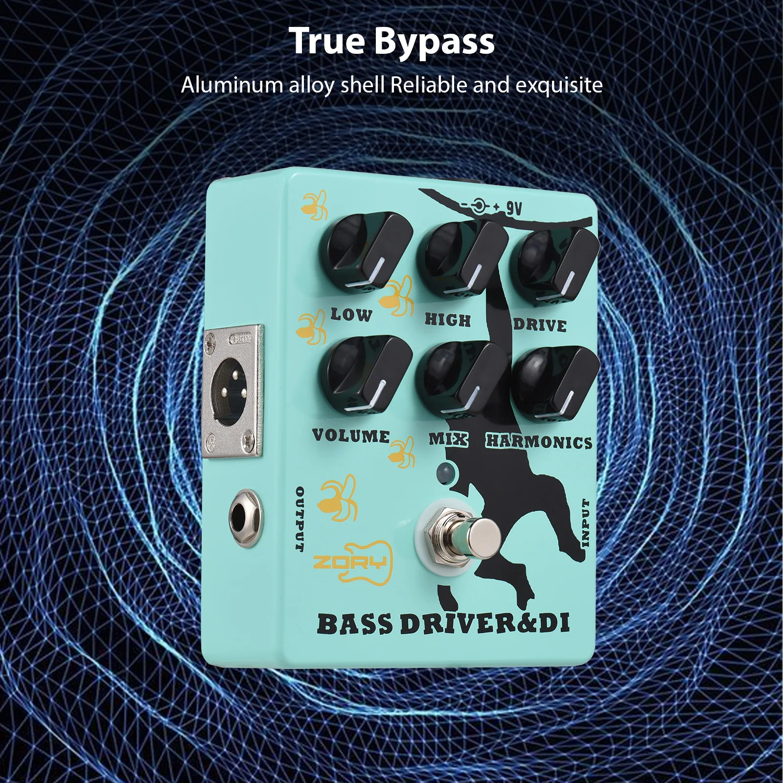 Driver&DI Box Bass Effector Pedal Electric Bass Guitar Effector with XLR Output Bass Amp True Bypass DC9V Input/Output Interface