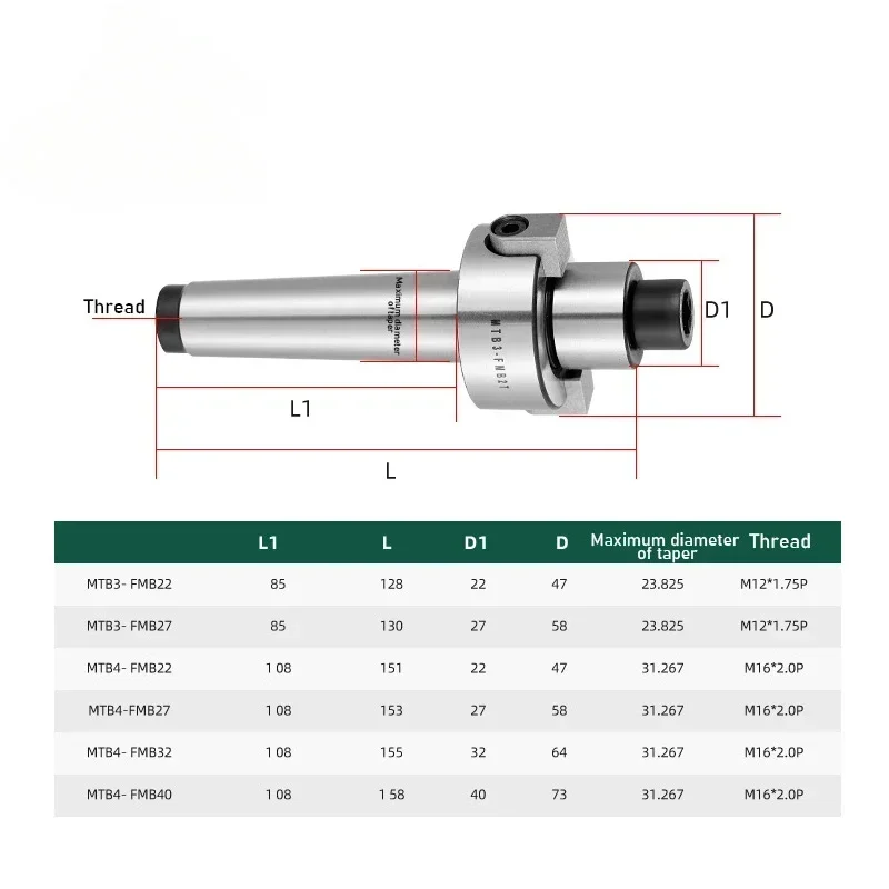 ZHDE FMB22 FMB27 FMB32 MTB2 MTB3 MTB4 Morse FMB Tool Holder Face Milling Machine Tool Holder Cnc Hanger BAP 300R 400R 50mm 63mm