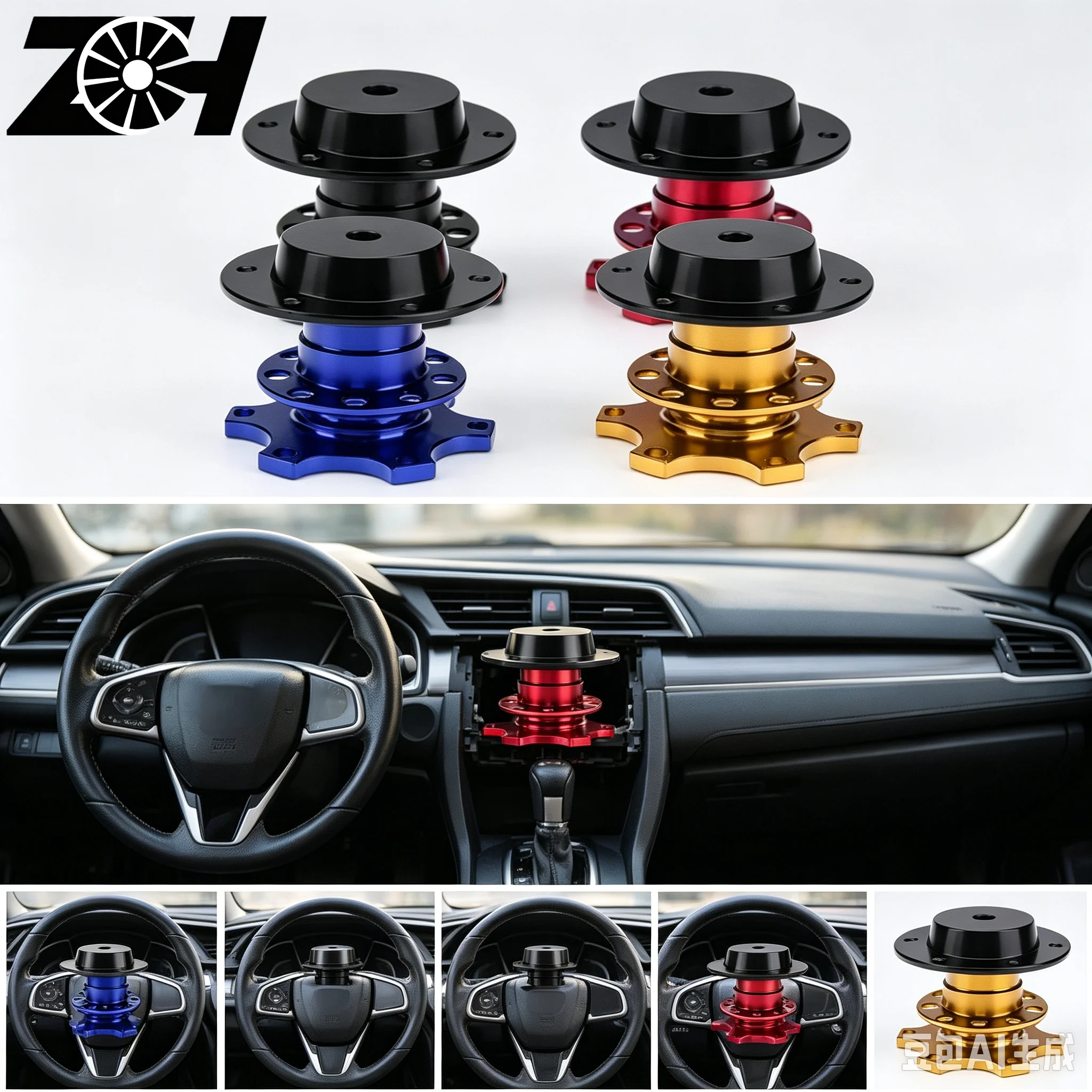 Universal Steering Wheel Snap Off Quick Release Hub Adapter Kit With 70mm Bolt Pattern For 6 hole Steering Wheel Hub