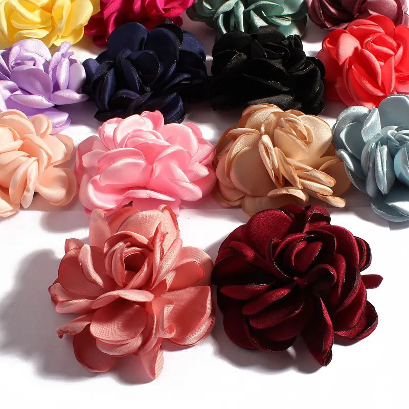 

120pcs/lot 6cm 14colors Vintage Burn Eage Hair Rose Flowers For Children Accessories Artificial Fabric Flowers For Headbands