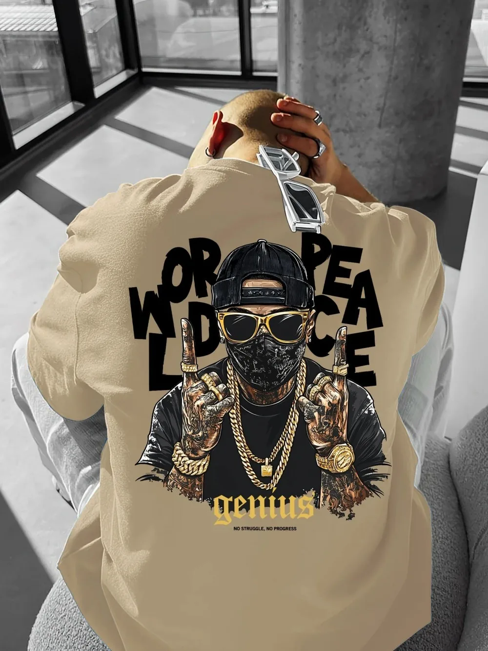 Hot selling new American men's summer wealth figure letter print micro elastic breathable round neck T-shirt outdoor street top