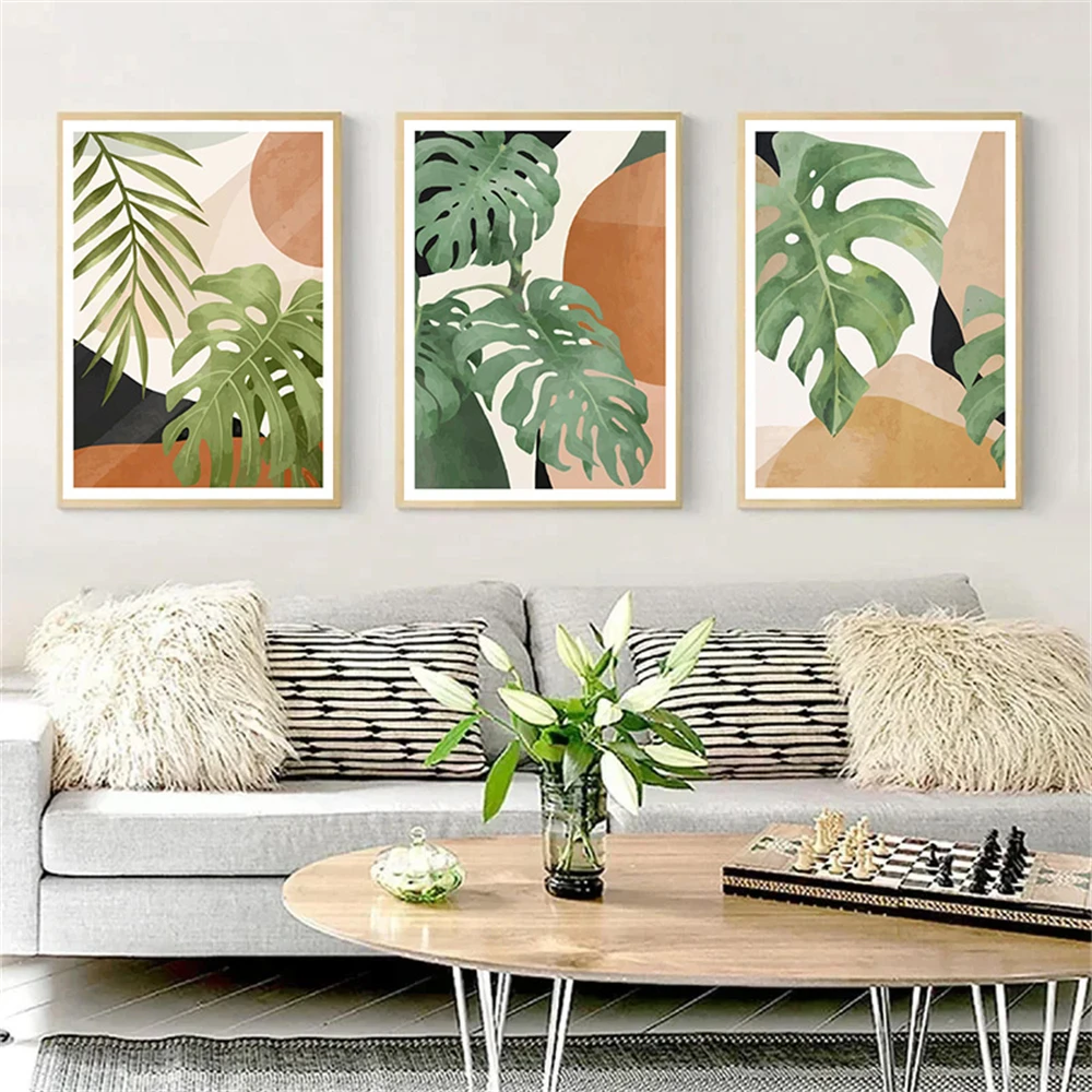 

Tropical Monstera Green Leaves Simple Bohemian Canvas Painting Wall Art Poster Modern Print Pictures Living Room Home Decoration